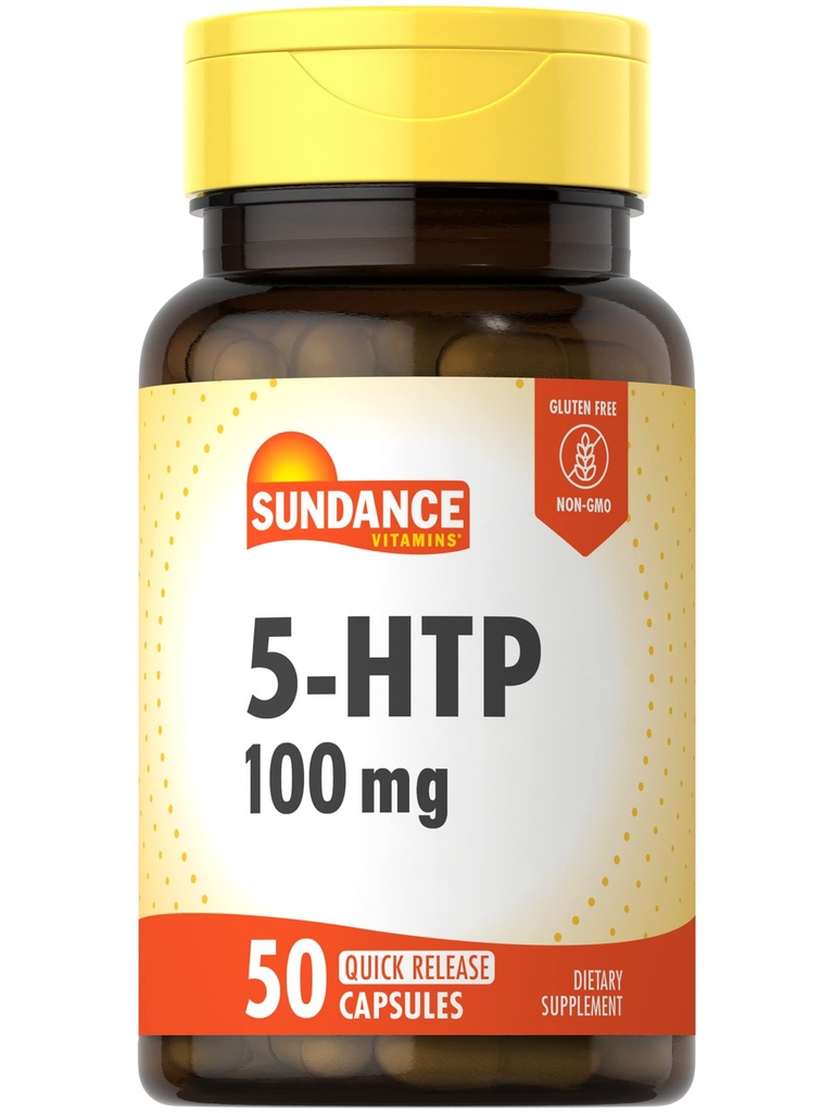 Sundance 5-HTP 100mg → 50 Capsules → 5 Hydroxtryptophan → 非GMO & Gluten 免费补编