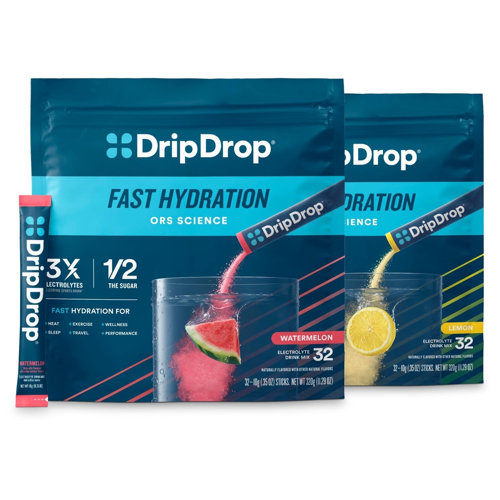 DripDrop水利 - 电解质粉包 - 西瓜和柠檬包 - 64 个计数
