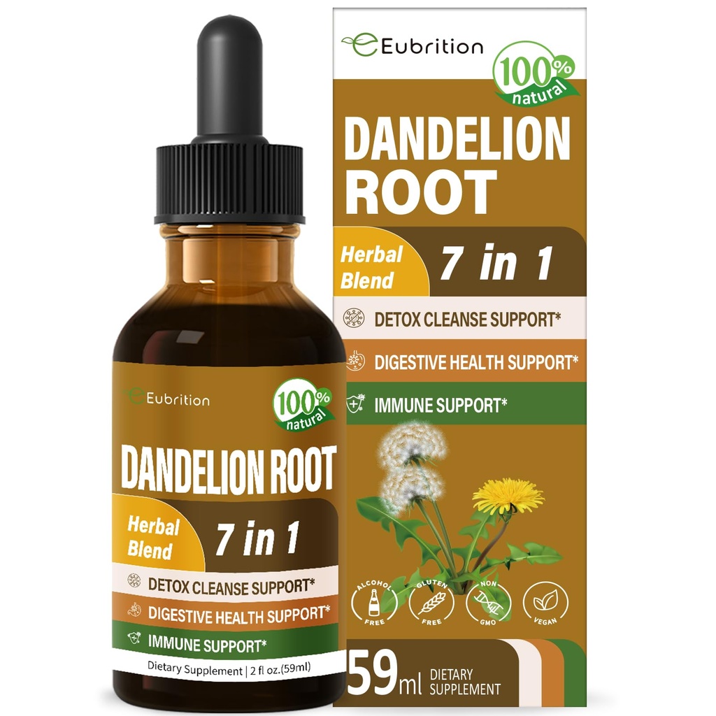 Dandelion Root screw Drops, Diente de Leon Organico Hierba, Dandelion 补充公式 w/Milk 硝酸盐 Turmeric for Detox cleanse, Digestion & Immune 支持,无酒精叮当 2oz