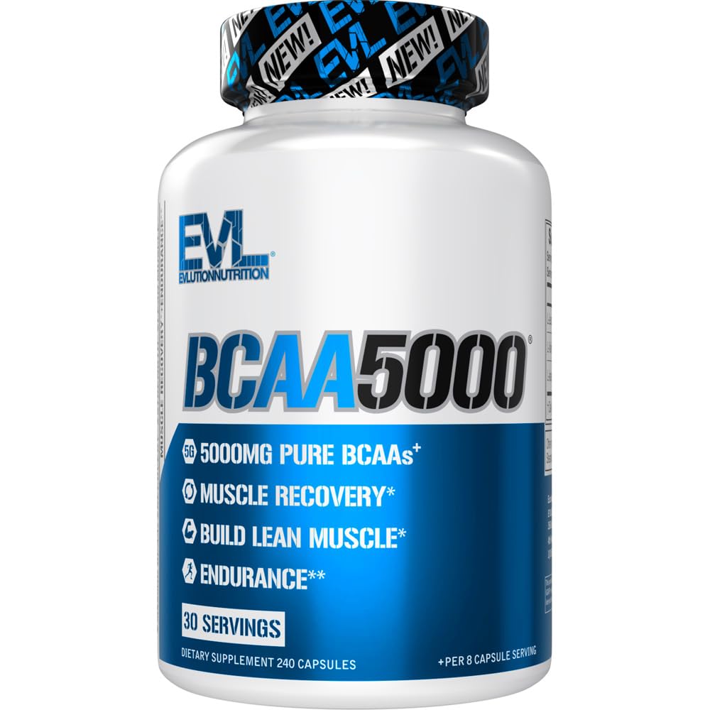 男子BCAAs氨基酸补充剂 - EVL 2:1:1:1 5g BCAA Capsules 用于工作后恢复和男性精益肌肉构建剂 - BCAA5000 分支链氨基酸营养补充剂 - 30种