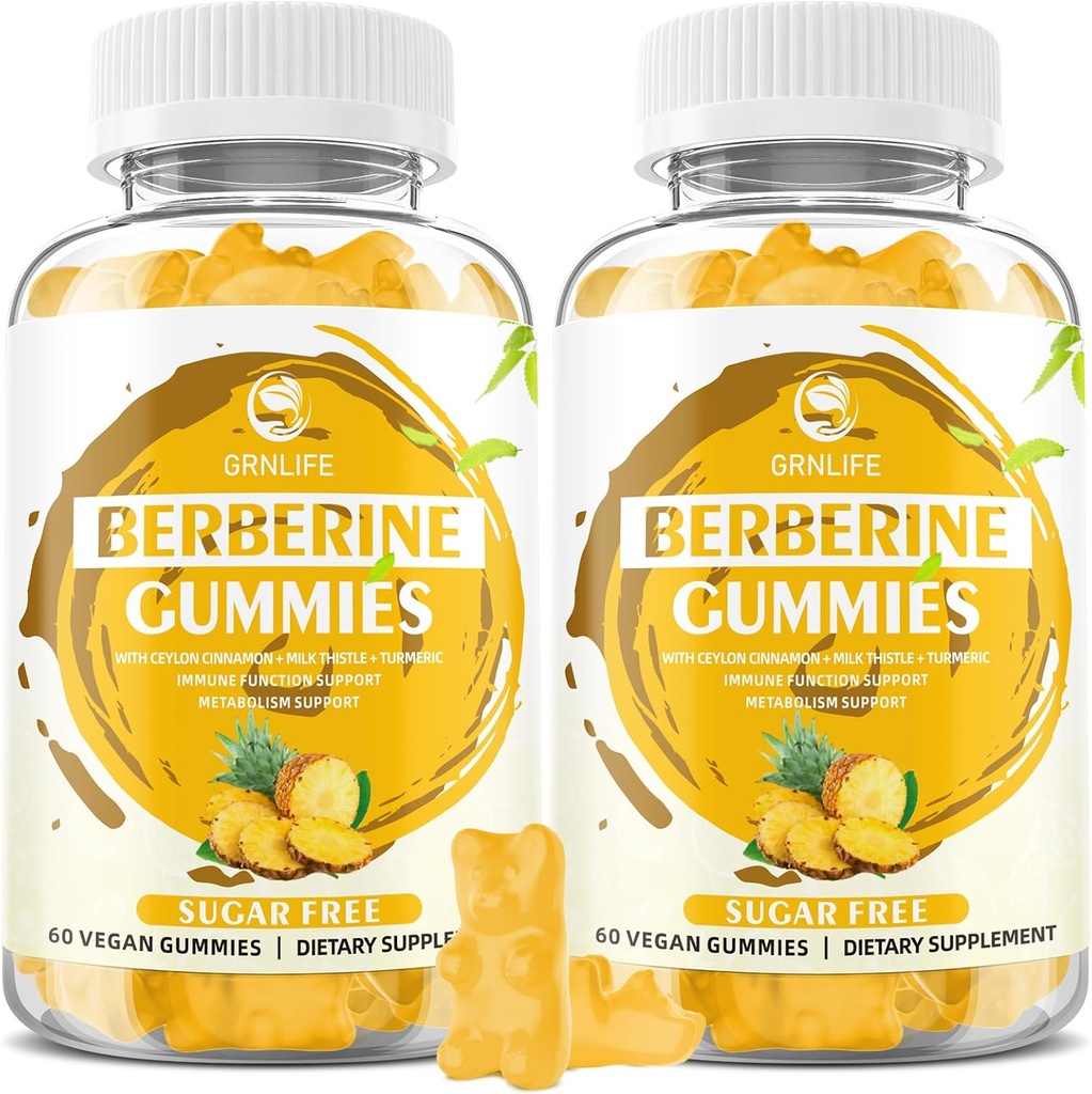 Berberine Gummys配有锡兰桂1500mg 高概率Berberine HCL Immune和代谢支持,无糖,菠萝Flavor - 120 Counter