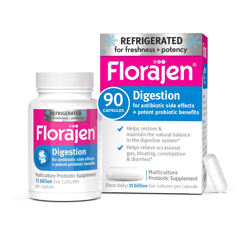 Florajen Digestion Probiotic - 便秘和布洛廷救济高级口腔健康补充剂 - 15亿活文化 - 多轨配方 - Potency & Freshness的冷藏剂 - 90 Capsules