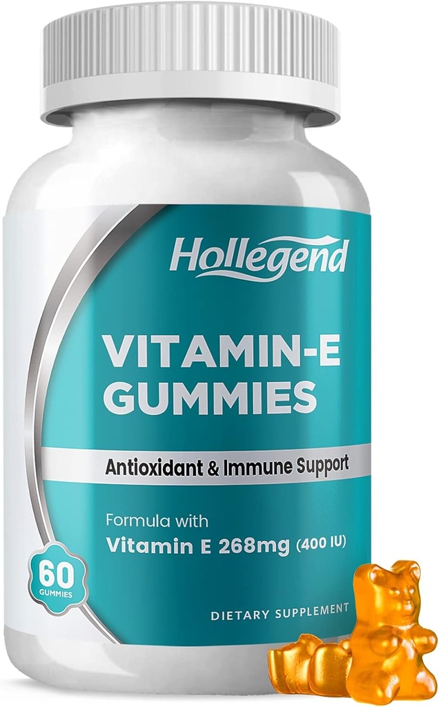 维生素E Gummies 268mg 400 IU, 天然维生素E 可口可食 成人, 女性和男性, 皮肤和免疫健康, 抗氧化剂, 橙色Flavor, 60 Counter