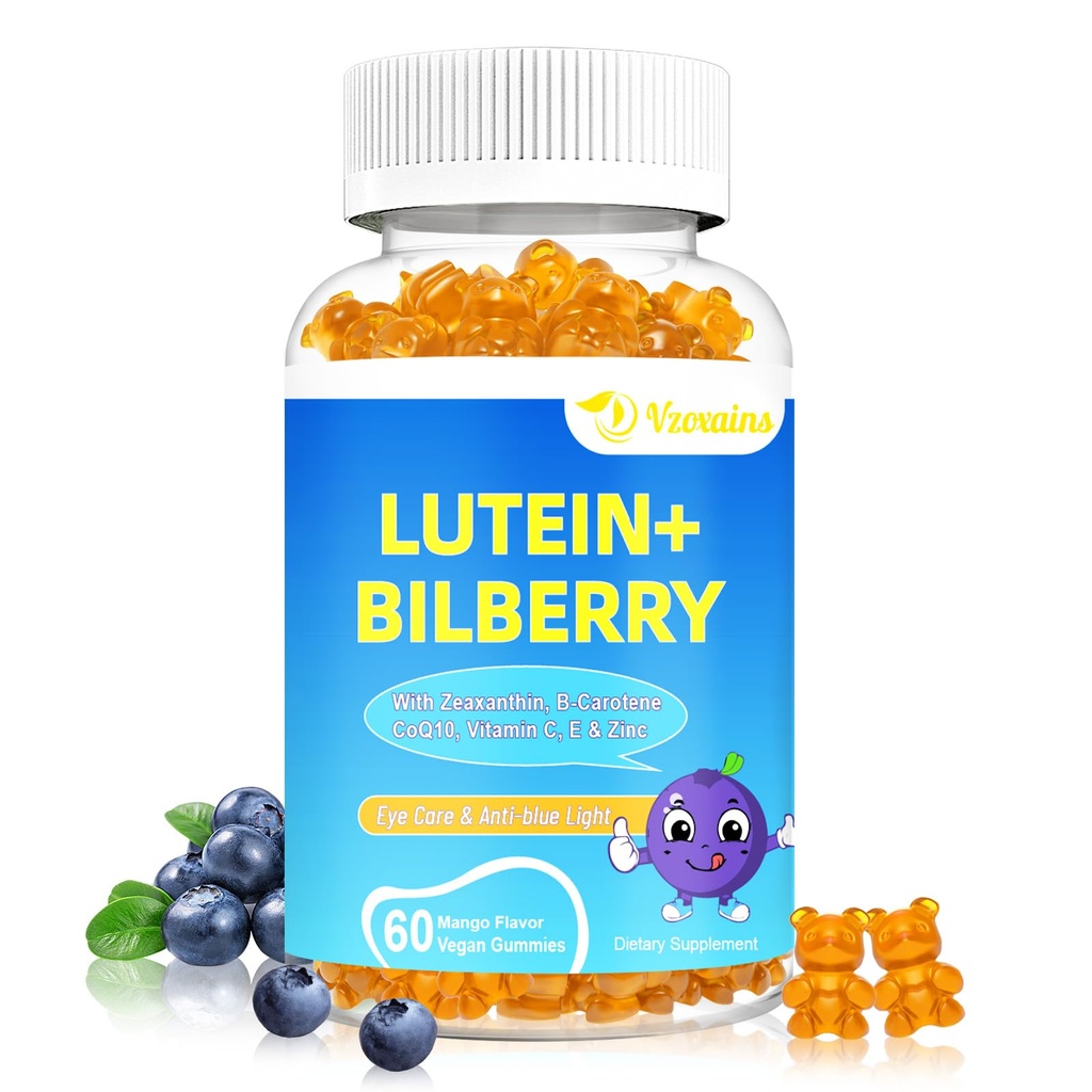 20mg Lutein & Zeaxanthin Gummys with Bilberry, Astaxanthin, Omega 3, 维生素C, E - 成人和孩子的无糖眼保健补充剂 - 干眼救济,视觉清晰度, Macular支助