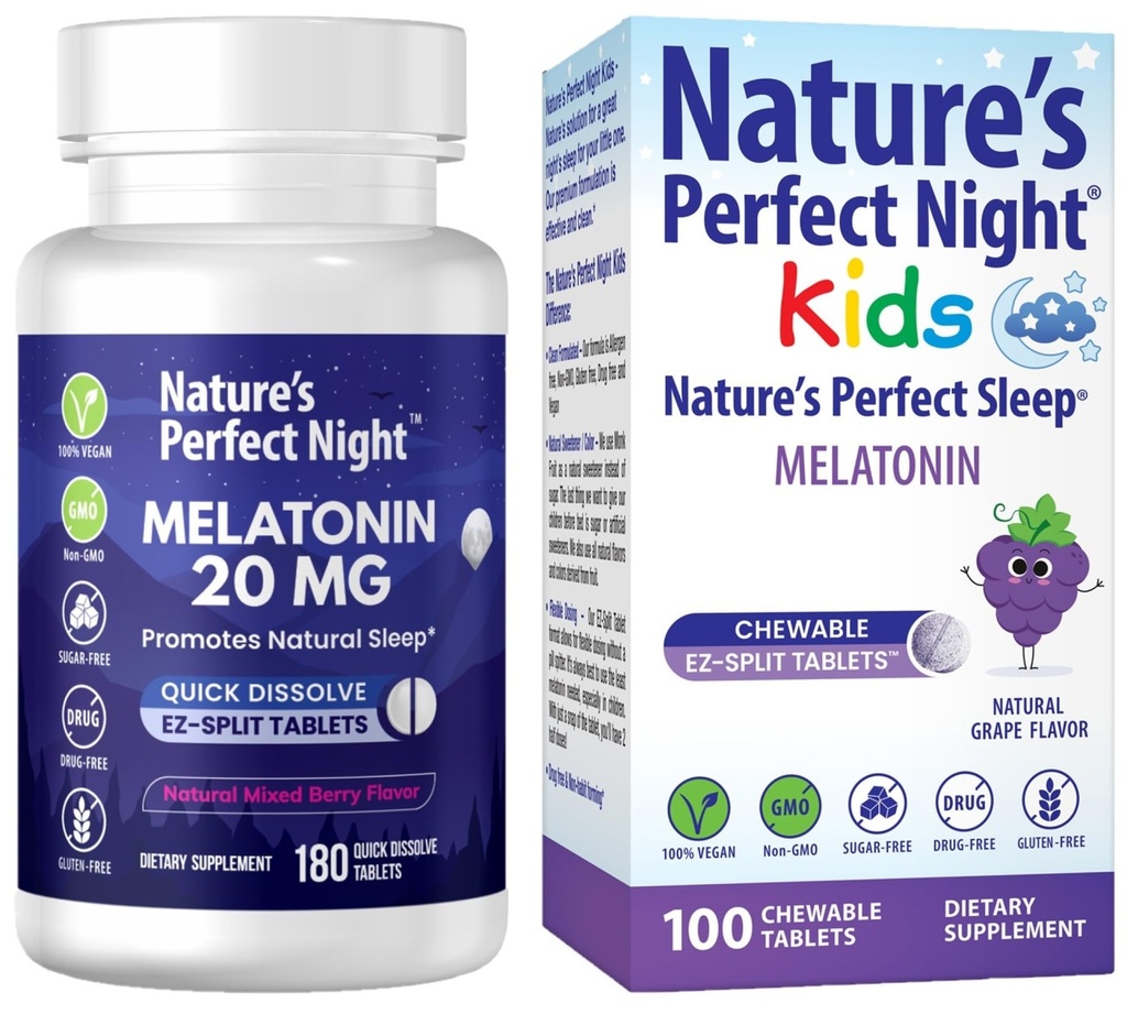 自然完美之夜 20mg 儿童 20mg 儿童 6mg 180 伯爵 180 伯爵 180 伯爵 糖自由 格卢滕 自由 Non-GMO Vegan