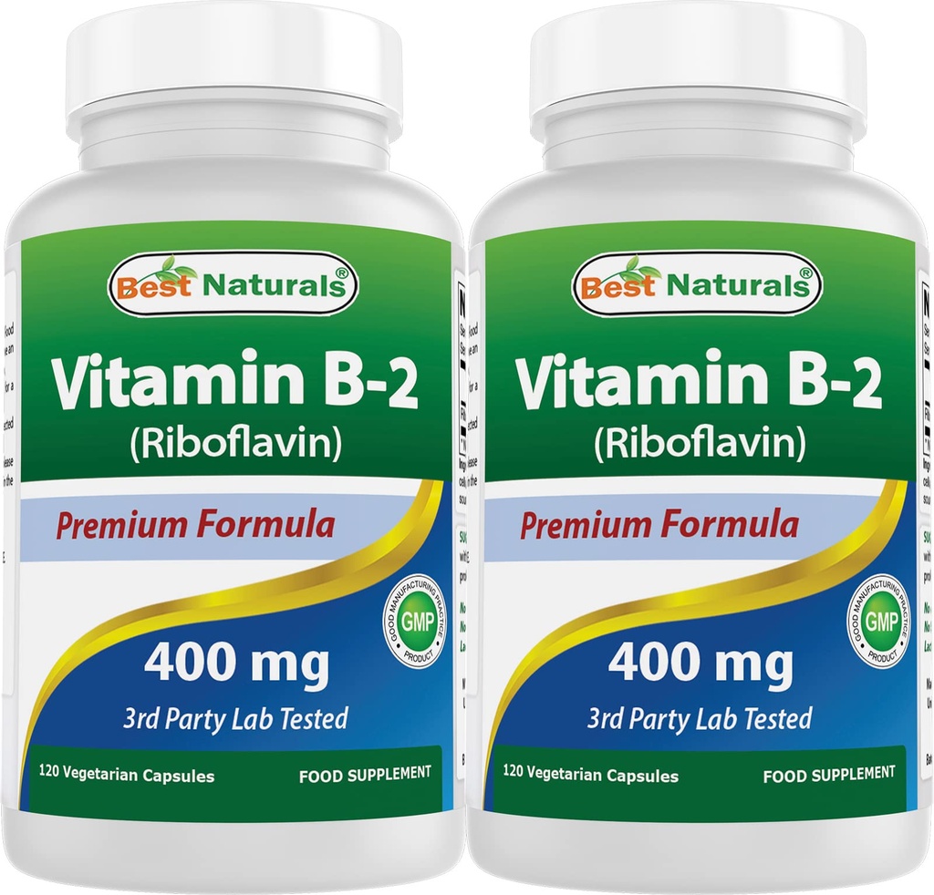 最佳天然素维生素B2(Riboflavin)400mg - 米格拉因救济 - Veggie Capsules - Conezyme Precursor - 120 Counter(120 counter (Pack of 2))