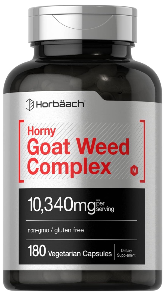 Horbäach Horny Goat Weet Complex 180 Capsules | Vegetarian, Non-GMO, 和 Gluten 自由公式 与特里布卢斯, 马卡, Yohimbe, 和 L-Arginine
