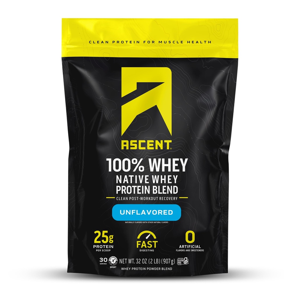 百分百Whey蛋白粉 - 工作后Whey蛋白单质,零人工火花和甜菜,Gluten Free,5.5g BCAA,2.6g Leucine,无味2磅
