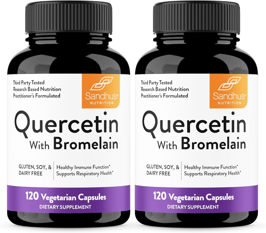 Sandhu的Quercetin 与 Bromelain Vegetarian Capsules 补充 120 Counters (Pack of 2) – Bioflavoids for Imune 支持和呼吸卫生,季节性过敏支持 – Quercitin for Men and Women