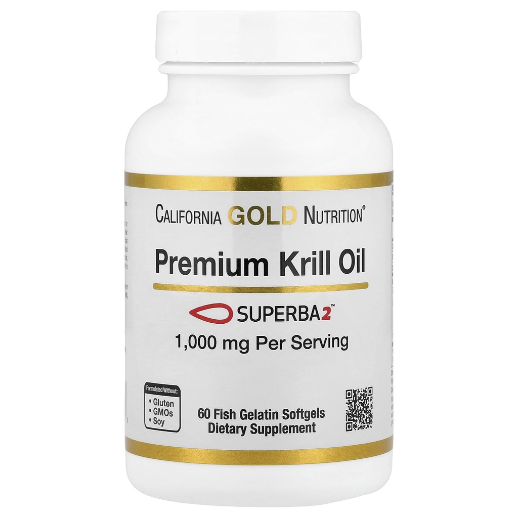 加州金营养精油 配以Superba2 生物可用 Omega-3 产自南极Krill - 心与脑健康支持 - Gluten Free, N-GMO - 1000 mg - 60 鱼 Gelatin Softgels