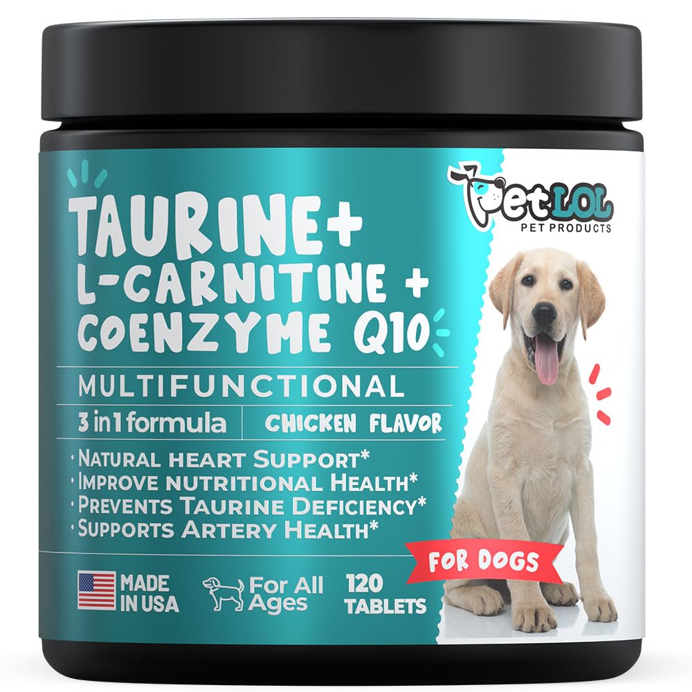 配有L-Carnitine和Coenzyme Q10(CoQ10)的养犬补品: 扩大心脏(DCM),凝固心衰竭,养犬不足: 3-in-1-QQ养犬补品-120ct