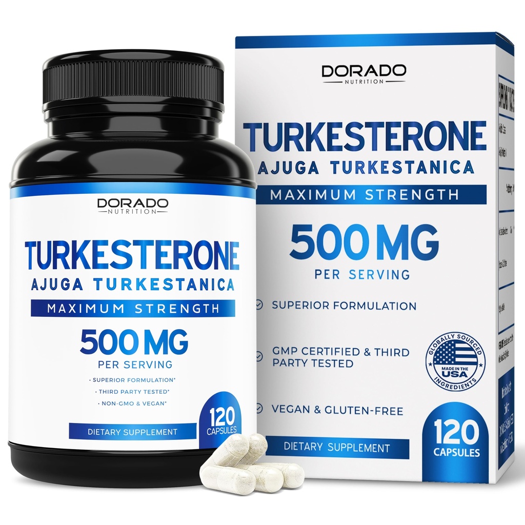 Turkesterone 补充500mg (120 Capsules) - Stamina, Drive, Athletic Performance & Muscle Mass - (Ajuga Turkestanica Std. to 10% Turkesterone)(类似于Ecdysterone) - 非GMO & Vegan Capsules