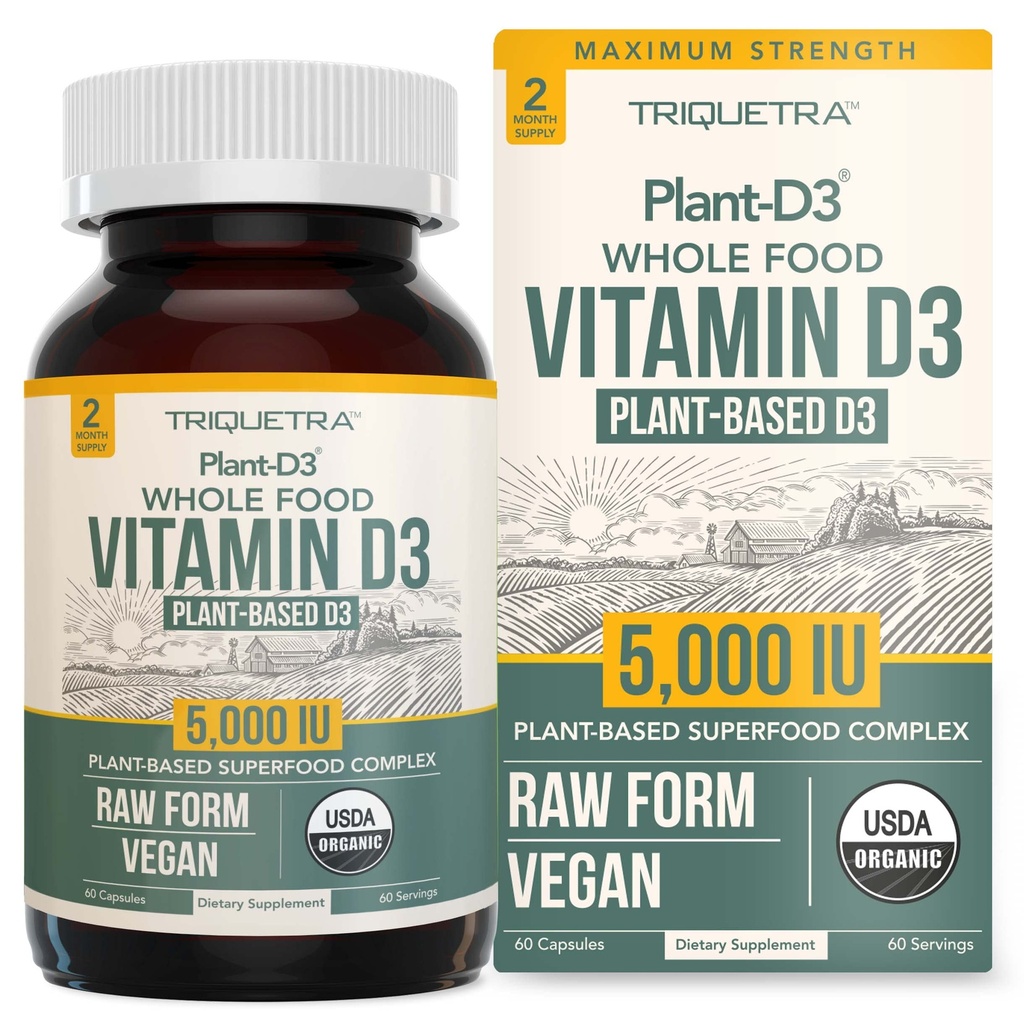 有机维生素D35,000 IU - 100% 全食品和植物基胆固醇,100% Vegan 维生素D - 强化了Prebiotic & Superfood Complex - Organization, Vegan, GMO & Gluten Free (60 Capsules)