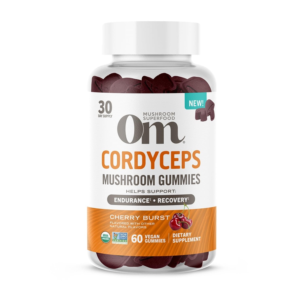 OM MUSHROOM SUPERFOOOD CORDYCEPS GUMMIS,美国成长的有机蘑菇,支持,耐力,能源,和复苏,60个计数,30个为Gummy服务的补充