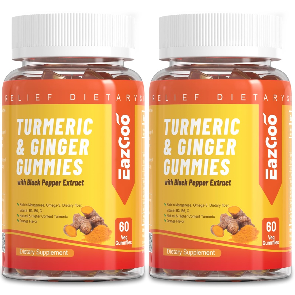 Turmeric Curcumin Gummys 500mg for Adults,配有黑辣椒,姜根,Vitamine C,低糖水果Gummys,橙色Flavor - 120个伯爵.