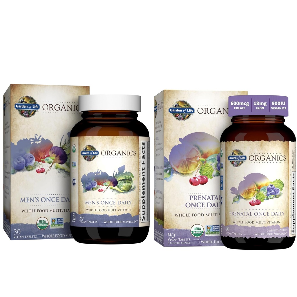 生命有机植物园 产前维生素:用于能量和健康胎儿发育的Folate 和有机体 男性的多维生素 - 男性一度每日全食维生素补充片, Vegan, 30 Counter