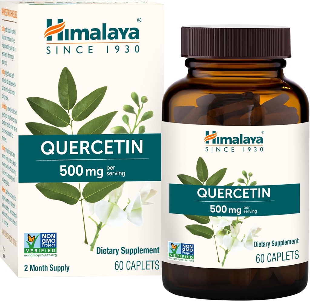 Himalaya Quercetin 植物基生物氟化物支持和日常健康、抗氧化剂和免疫支持补充剂,500毫克,非GMO,60个蔬菜卡片,2个月供应量