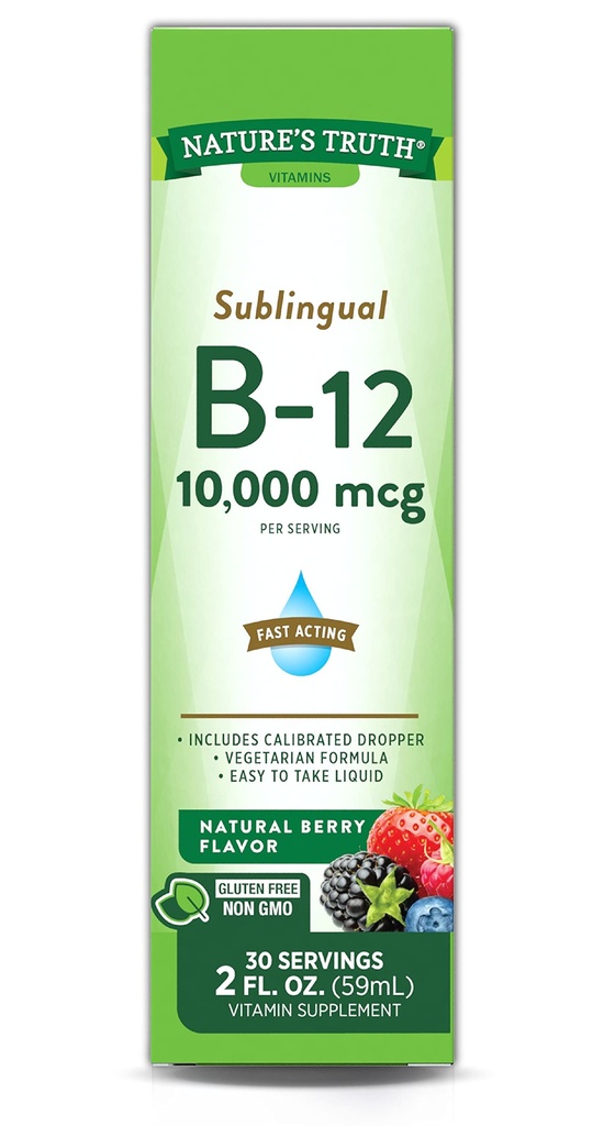自然真理亚语维生素B-12万Mcg,快动作液体,天然贝里火焰,2 Fluid Ounce (Pack of 1)