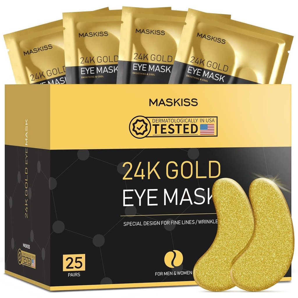 24k金色眼罩(25对),眼罩,Collagen皮肤护理产品,Puffy眼罩,眼罩用于暗圆和膨胀