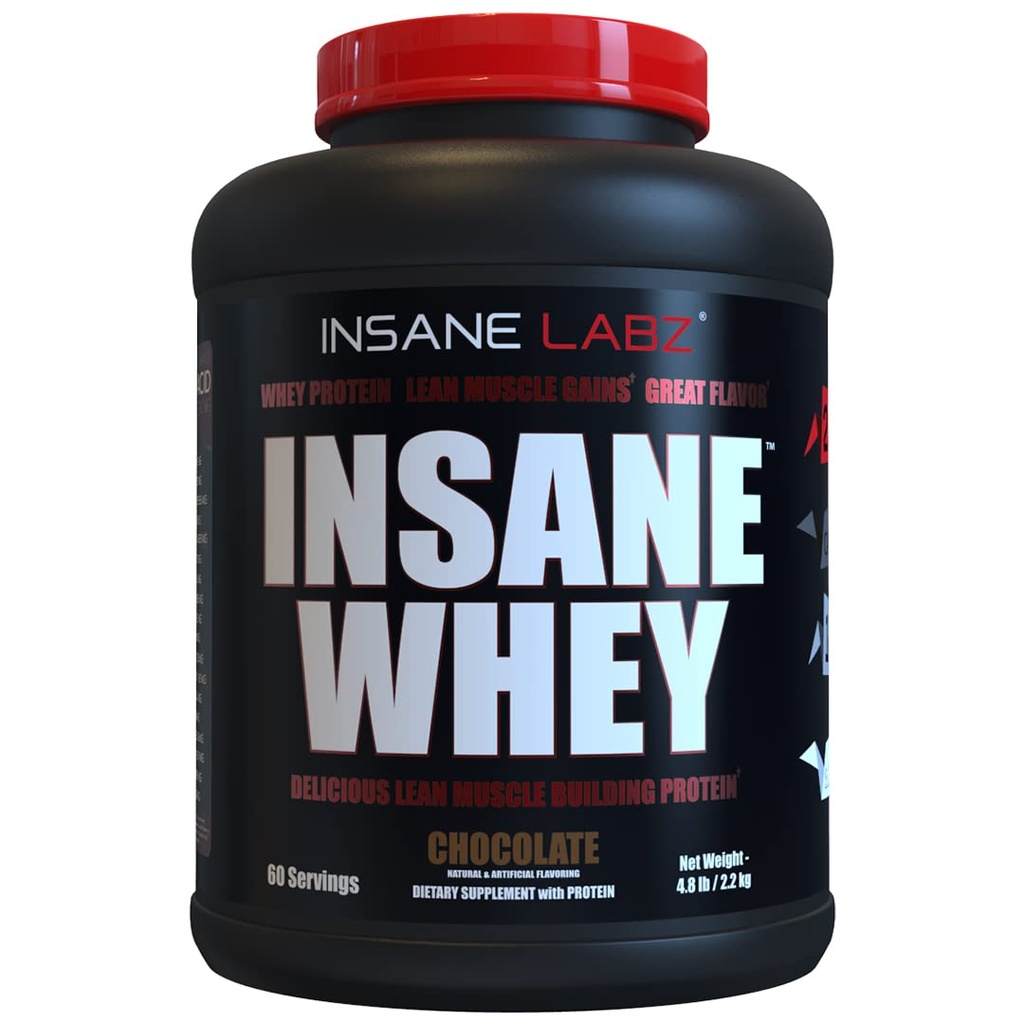 Insane Labz Insane Whey 100% 肌肉建筑 Whey蛋白, 工作后, BCAA 氨基简况, 质量增益器, 食品替换, 5lbs, 60 Srvgs, (焦油)