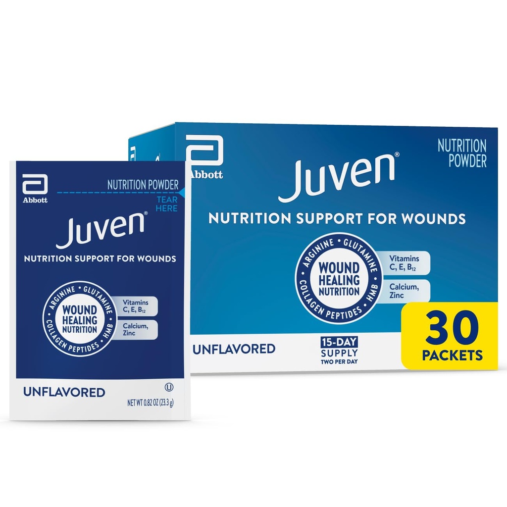 Juven治疗营养 饮用粉剂,包括Collagen Peptides、氨基酸和HMB,用于伤痛治疗支持,无味,30包