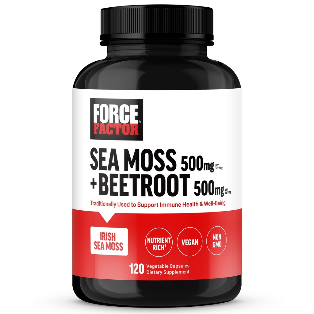 FORCE FACTOR 爱尔兰海 Moss + 甜菜根补充剂,支持豁免,流通,自然能源,心脏健康,配有抗氧化剂,非GMO,Vegan-Friendly,Soy-Free,120蔬菜罐头.