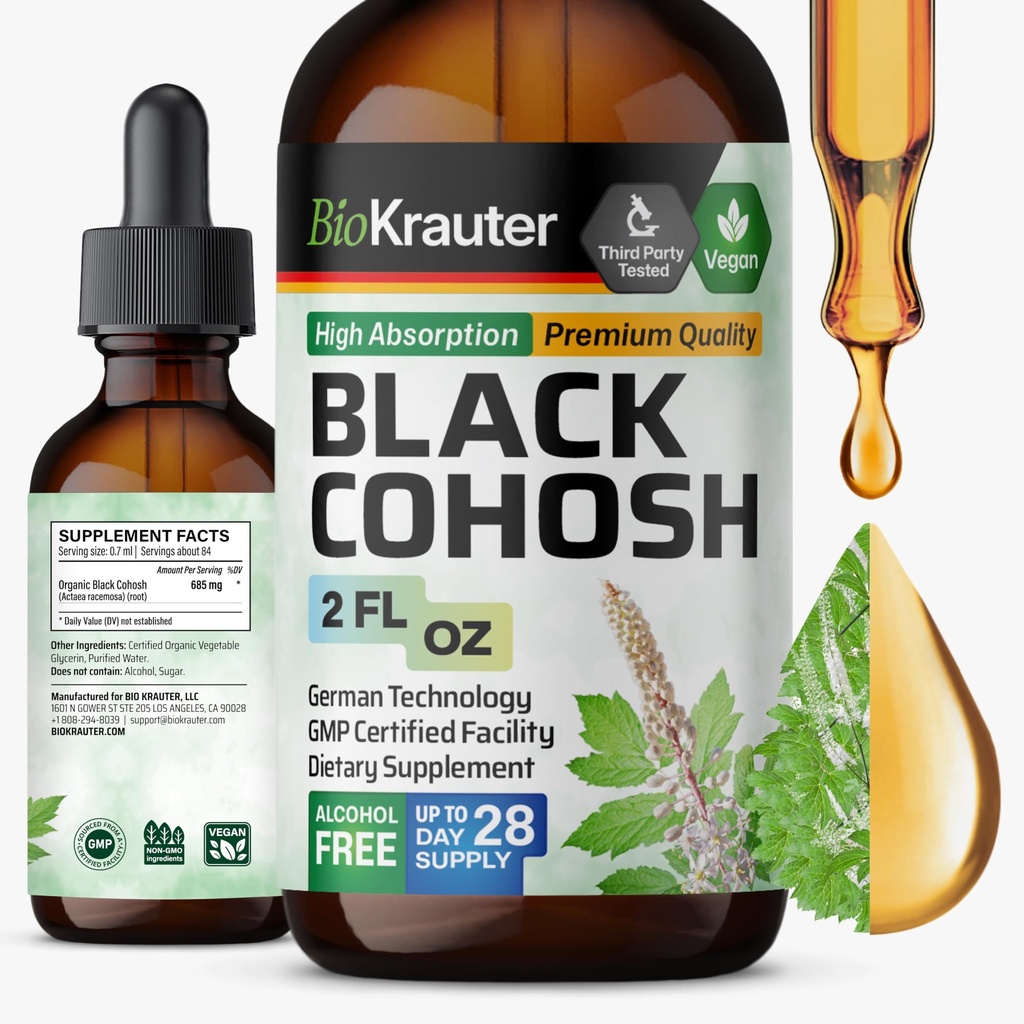 BIO KRAUTER Black Cohosh Root Tincture - Vegan Black Cohosh 补充女性支持 - 酒精和糖无糖 - 2 Fl.Oz.