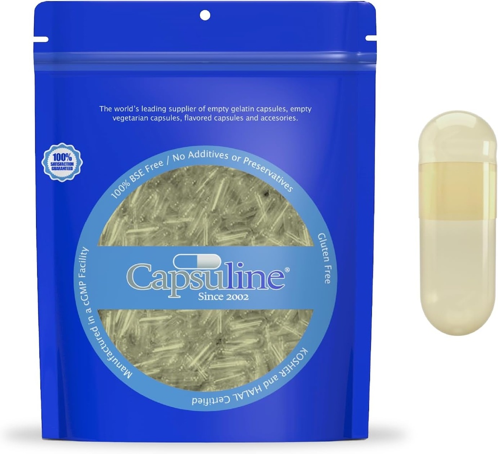 Capsuline Safflower 彩色尺寸 00 空 Vegan Capsules 黄色/黄色 - 1000 计数 - 蔬菜空药丸 Capsules - DIY蔬菜 Capsules 填充 - Veggie Pell Capsules - Kosher 和 Halal 认证