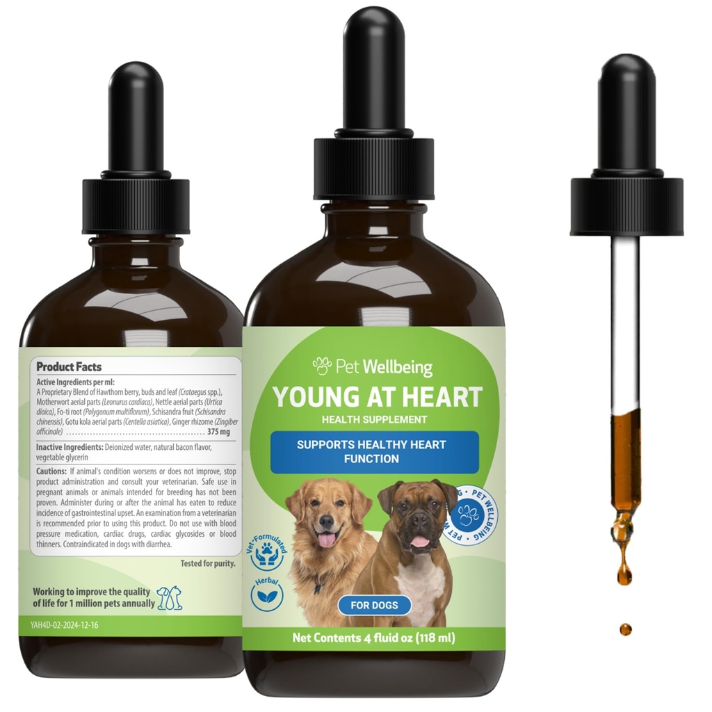 婴儿健康(Petwelling Young at Heart for Dogs) - 心脏健康,循环和心血管系统,霍桑,Motherwort, Schisandra - 兽医-草药补充4 fl oz (118毫升)