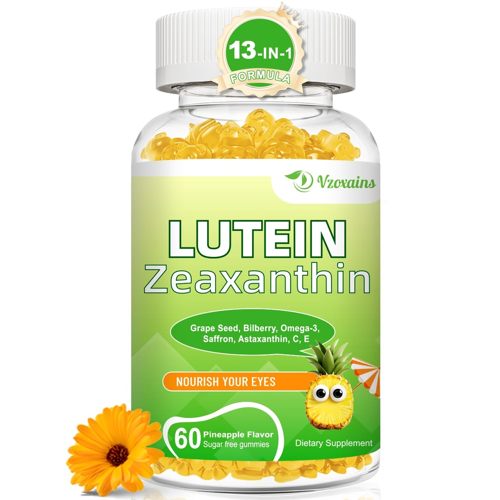 配有Zeaxanthin Gummys、Lutein和Zeaxanthin的Lutein 20 mg 配有眼维生素C、E、Bilberry 配有眼健康-60 Cts
