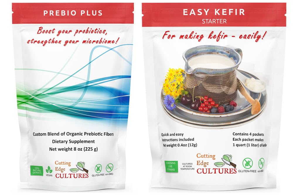 剪切边缘文化 Prebio Plus + Kefir Starter文化 Prebiotic Fiber Powder 最佳定制 有机先生纤维饮食补充剂 (1 Prebio Plus + 1 Kefir 20g)