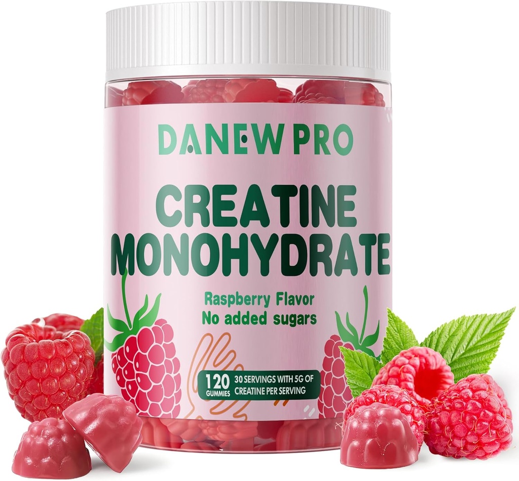 Creatine Monohydrate Gummys for Men and Women 5g of Creatine Monohydrate per service - 免糖,维根,Raspberry Flavor, 120 伯爵
