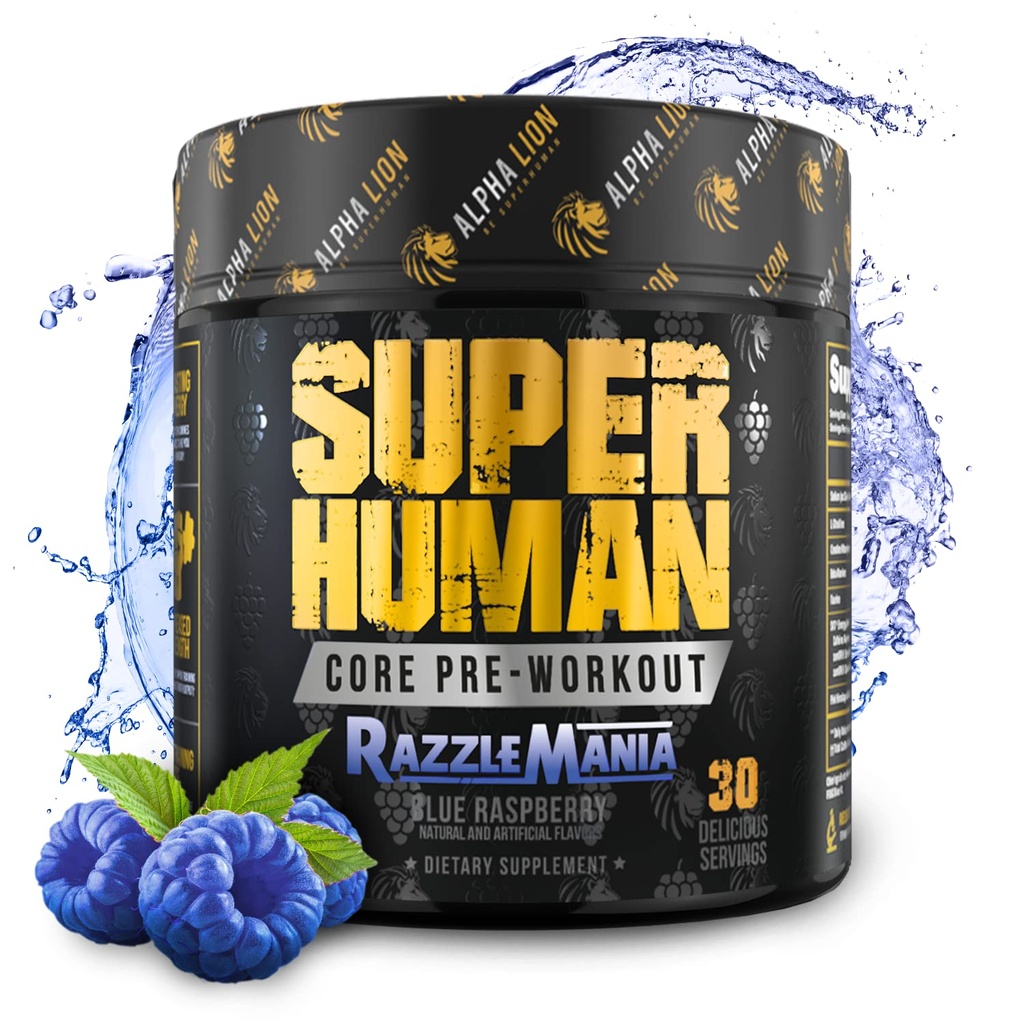 ALPHA LION Core Prewout w/Creatine for Perforce, Beta Alanine for Muscle, Powder, L-Citrulline for Pump & Tri-Source Cafeine for Convention Energy (30 services, Blue Raspberry Flavor) (英语).