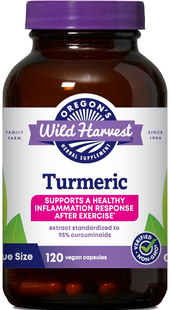 俄勒冈州野生收获图尔默克120 Vegan Capsules | 有机图尔默克 Crucuminoids 与黑胡椒更好的吸收 | 支持健康炎症反应和联合健康 | 非转基因生物