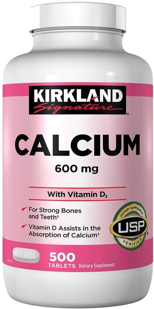 Kirkland 签名钙 600 mg.,配有维生素D3,500平板(2 Pack)