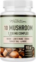 10 蘑菇复合剂补充剂 + + 1300+ MG 与狮子 Mane,土耳其 Tail, Cordyceps, Reishi, Shiitake, Maitake, Chaga & White Button Mushroom → Imune & Adaptogen 支持 → 90 C