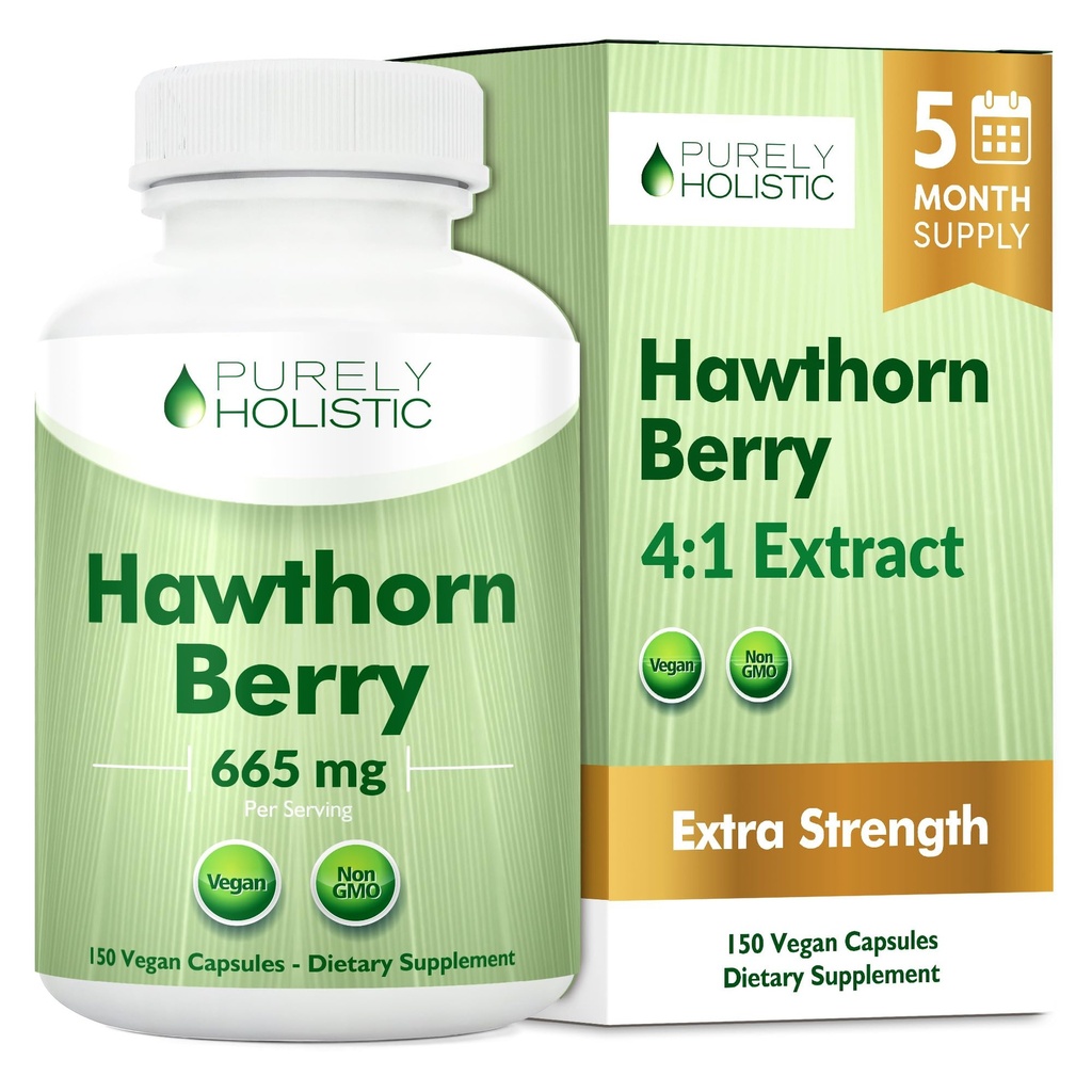 纯全色的霍桑贝里 - 150 Vegan Capsules - 5个月供应 - 高强度 4:1 提取 - 非GMO 霍桑补充 - 支持心血管和消化健康