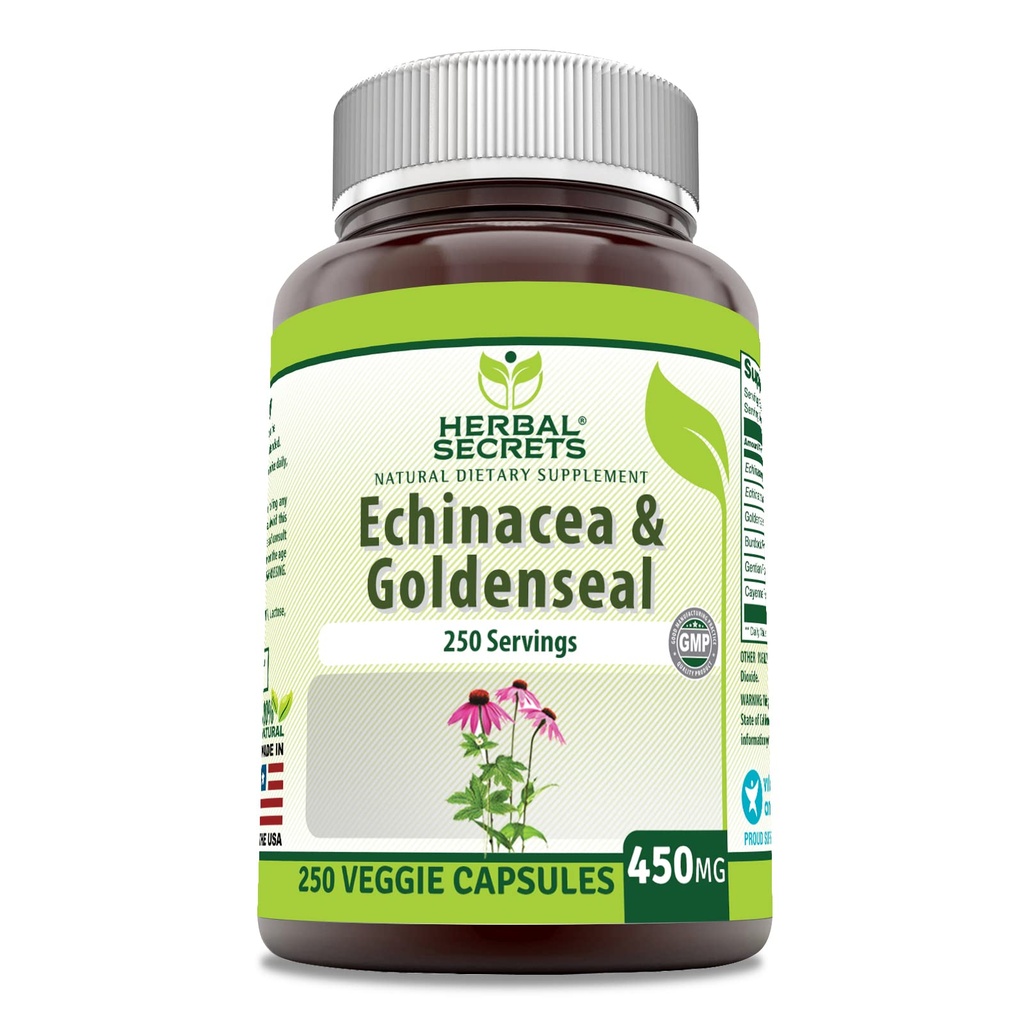 草药秘诀 Echinacea & Goldenseal Root 补充 | 450 Mg Per service | 250 Veggie Capsules | Non-GMO | Gluten-free | | |  USA  USA(250 Veggie Capsules) 美国制造(250 Veggie Capsules)