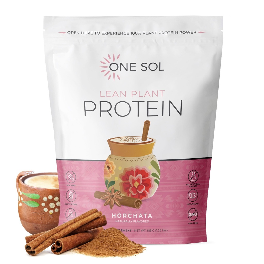 一种Sol Lean植物蛋白粉、Pea & Brown Rice蛋白、低卡、Vegan友好型-Gluten、Lactose、 & Soy自由型-无添加糖、非GMO、清洁营养、无聚糖(Horchata)