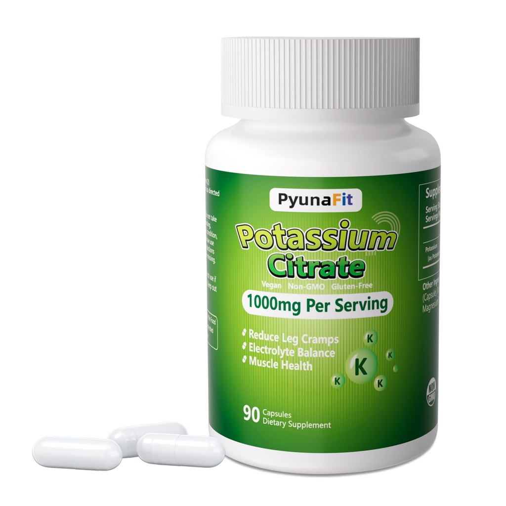 钾补充1000mg – 高钾酸盐,用于腿切片,肌肉健康和心脏支持,Non-GMO & Gluten-Free,90 Capsules