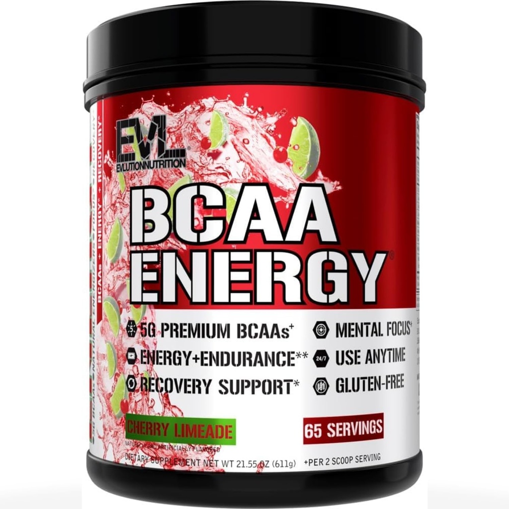 Evlution EVL BCAAs 氨基酸粉 - 氨基酸粉 - 氨基酸的能量前置工作粉 肌肉复苏 精液生长和耐力 - 用天然咖啡因补充工作后复苏饮料 - Cherry Limeade