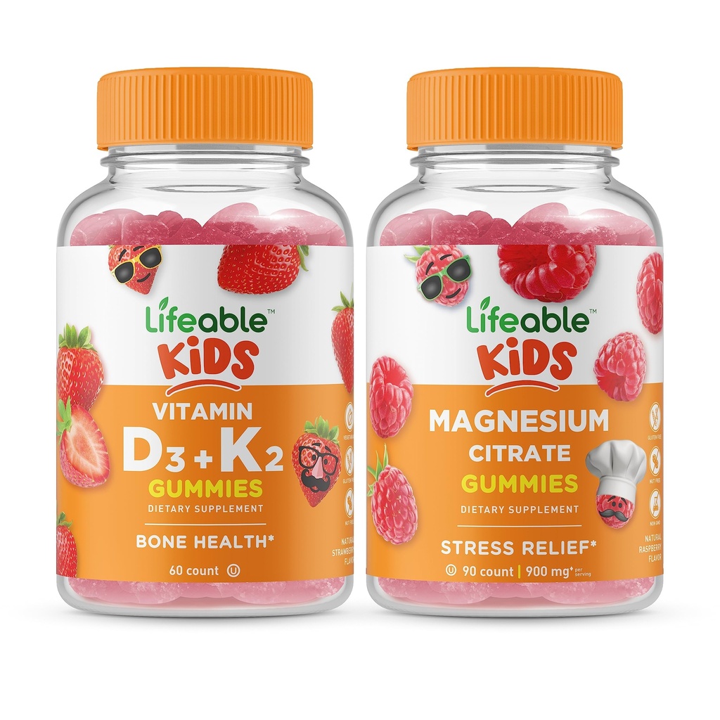 活生生的维生素D3 + 维生素K2 Kids + 镁 Kids, Gummys Bundle - Great Tasting, Vitamin Supplement, Gluten Free, GMO Free, Chewwable Gummy (英语).