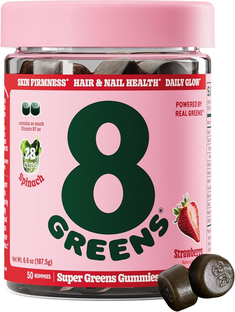 8 Greens Supergreens Beautiful Gummys 配有 Collagen & Biotin 的 超级绿种粉 超美食品 Gummy 健康皮肤, 头发, 钉子, Glow, 和坚固, 超美食品 Booster, 草莓火焰, 50 Counter
