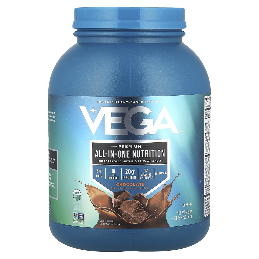 一种营养有机体中的Vega,20g植物蛋白、巧克力、42种服务、维生素A和C、Probiotics、Greens、Vegan、Keto、Gluten Free,61.8oz(包装May Vary)