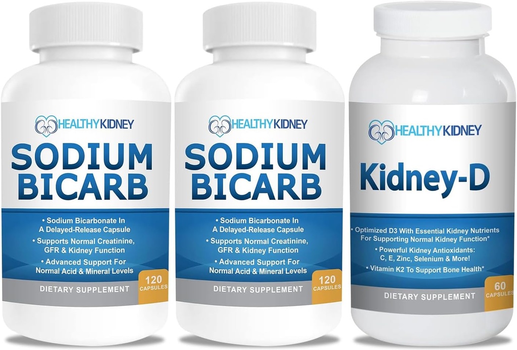 碳酸二钠 650mg Capsules for Acid Relief, Alkalinity 120 Pills 2-Pack + Kidney-D Kidney 补充剂. 维生素D优化支持肾脏.