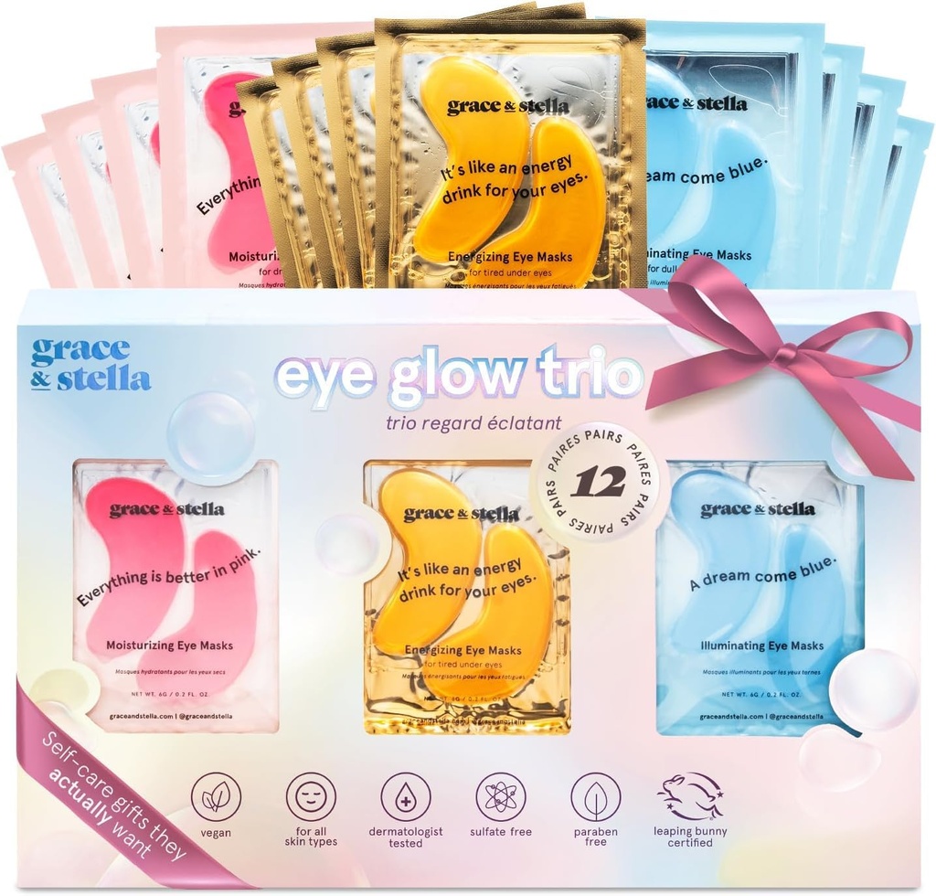 Grace & Stella Under Eyes Patches (12对) Eye Masks for Puffy Eyes and Dark Circles - stocking Stuffers, Christmas Gifts for Women - 生日礼物,单身派对,新娘,自我关爱