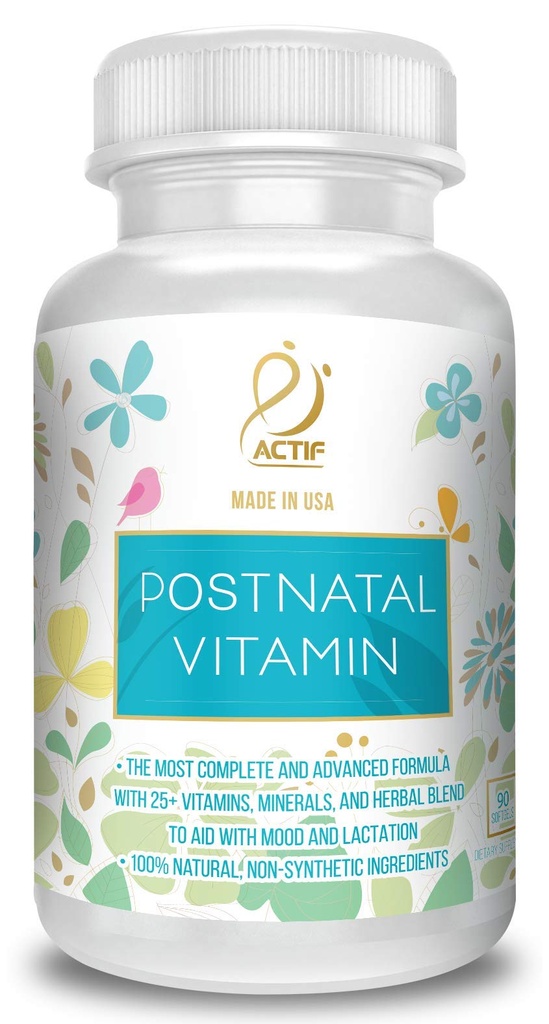 ACTIF 产后维生素25+有机维生素和有机草药,护理和哺乳补充剂,支持婴儿脑发育,非GMO,美国制造,90个计数