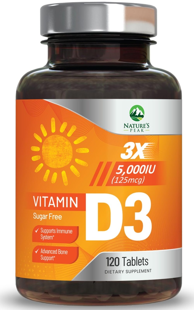 维生素D3 5000iu(125 mcg) 免疫健康支持 - Bone, Teeth, Muscle - 自然界的VIT D, Vegan, Gluten Free, Raspberry Flavor - 120 可切片