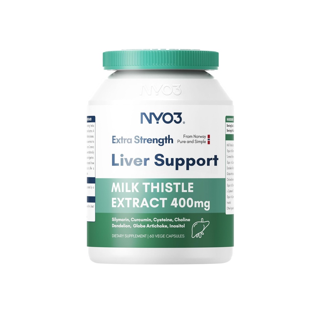 NYO3 28000mg 牛奶 硝酸盐 70:1 提取400mg 与 Curcumin & Artichoke, 83% Silymarin, 60天供应, 肝脏清洁除毒和修理的草药补充剂, 抗氧化剂支持, 非GMO