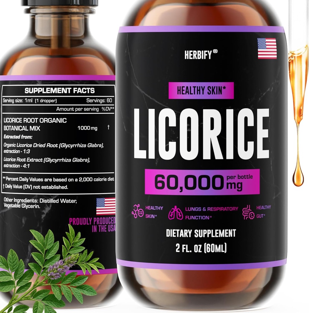 HERBIFY Licorice 根提取 - 强力 Licorice 补充 - 肺支持 补充 - Licorice 提取 - 皮肤健康和免疫支持 - 美国制造 - 2oz